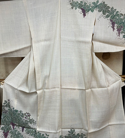 坂江伸二　生紬　訪問着　蒲萄柄